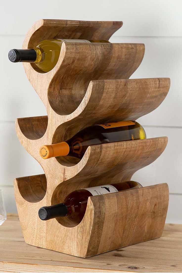 Sculptural Mango Wood 6-Bottle Wine Rack