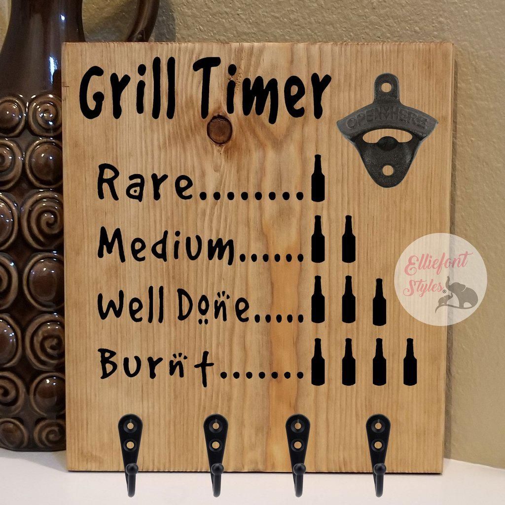 Grill Timer Beer Wood Sign Tool Rack